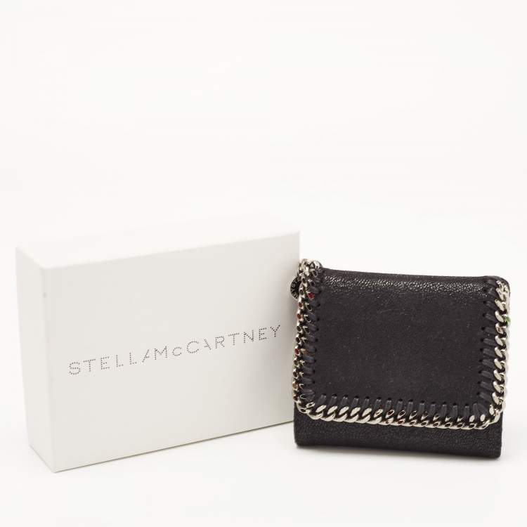 Pre Owned Stella McCartney Black Faux Leather Falabella Trifold Wallet