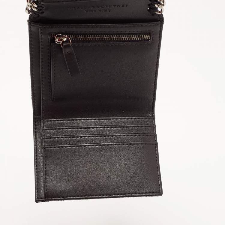 Pre Owned Stella McCartney Black Faux Leather Falabella Trifold Wallet