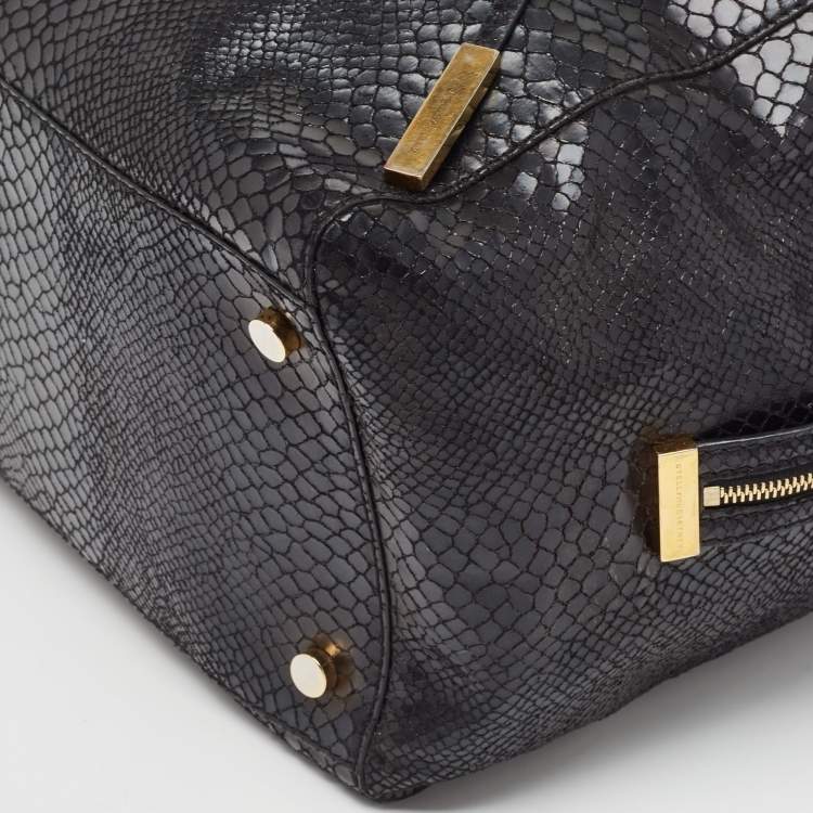 Pre Owned Stella McCartney Black Faux Snakeskin Embossed Leather Zip Shopper Tote