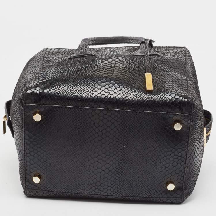 Pre Owned Stella McCartney Black Faux Snakeskin Embossed Leather Zip Shopper Tote