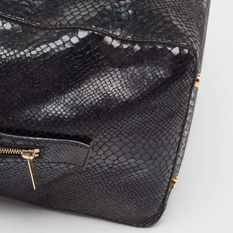 Pre Owned Stella McCartney Black Faux Snakeskin Embossed Leather Zip Shopper Tote