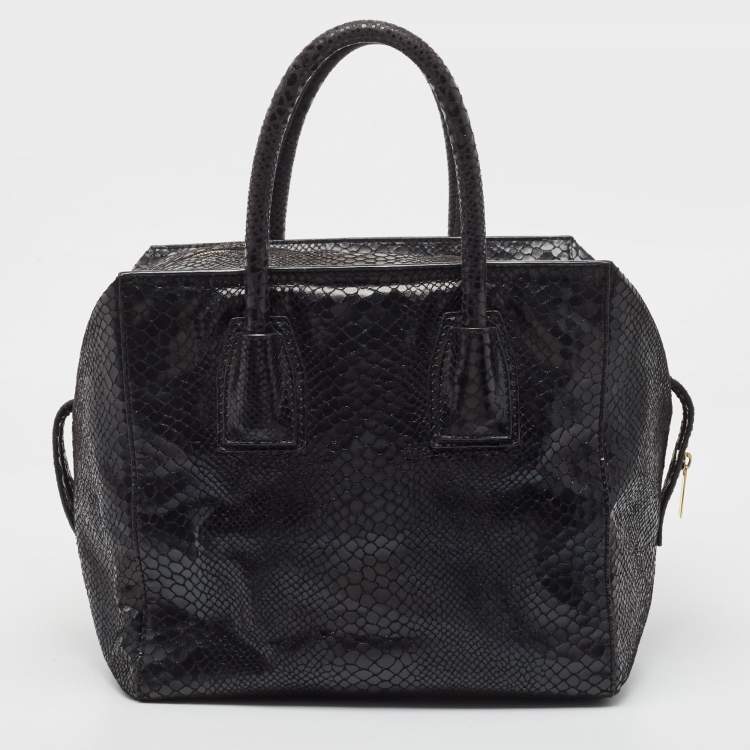 Pre Owned Stella McCartney Black Faux Snakeskin Embossed Leather Zip Shopper Tote