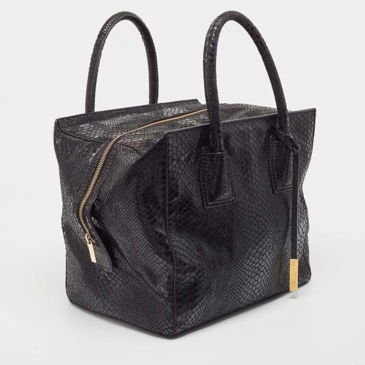 Pre Owned Stella McCartney Black Faux Snakeskin Embossed Leather Zip Shopper Tote