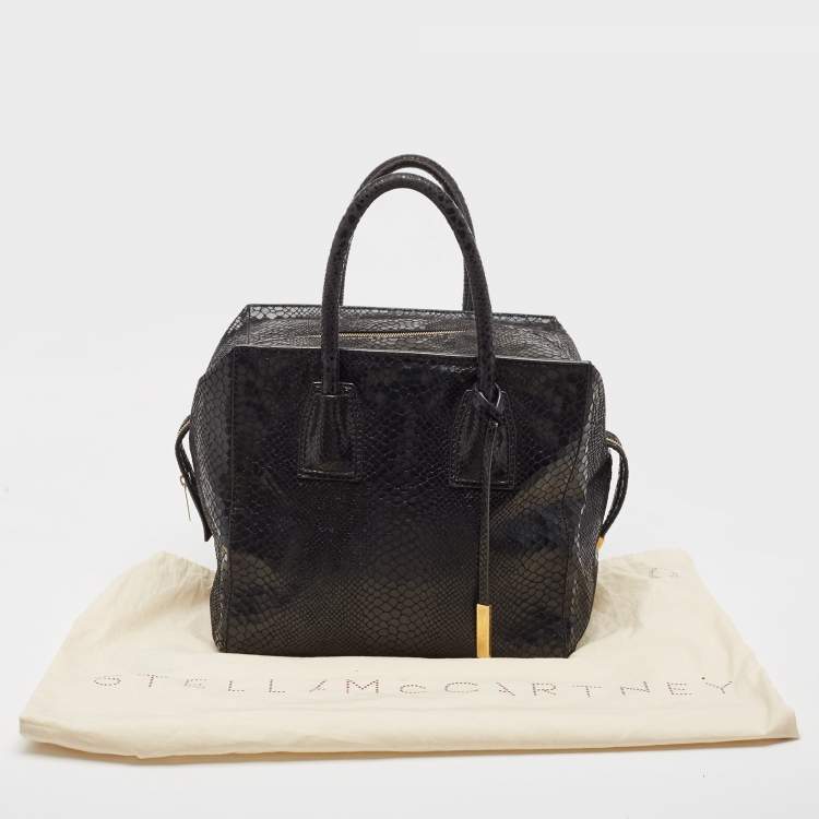 Pre Owned Stella McCartney Black Faux Snakeskin Embossed Leather Zip Shopper Tote