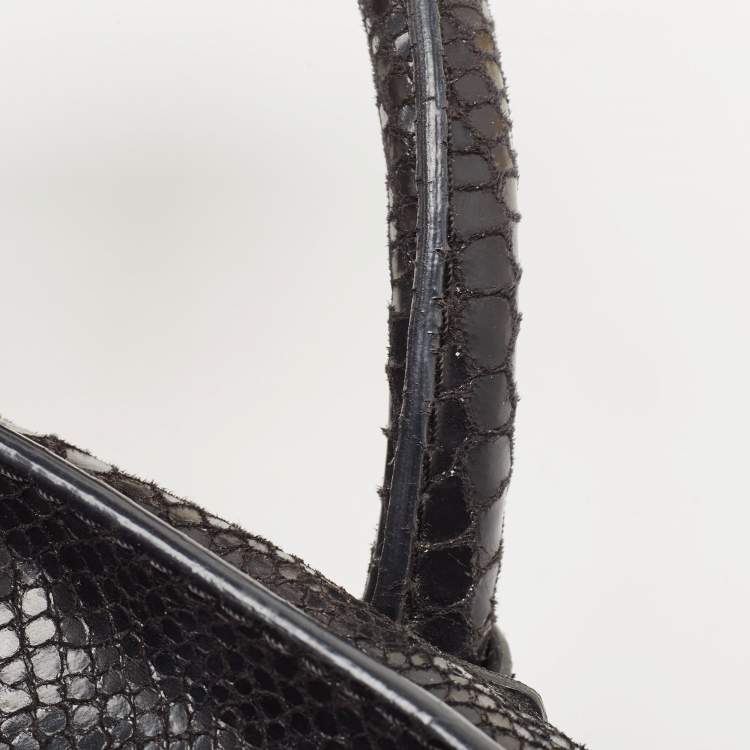 Pre Owned Stella McCartney Black Faux Snakeskin Embossed Leather Zip Shopper Tote
