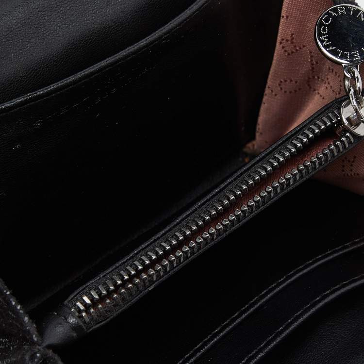 Pre Owned Stella McCartney Black Faux Leather Falabella Trifold Wallet
