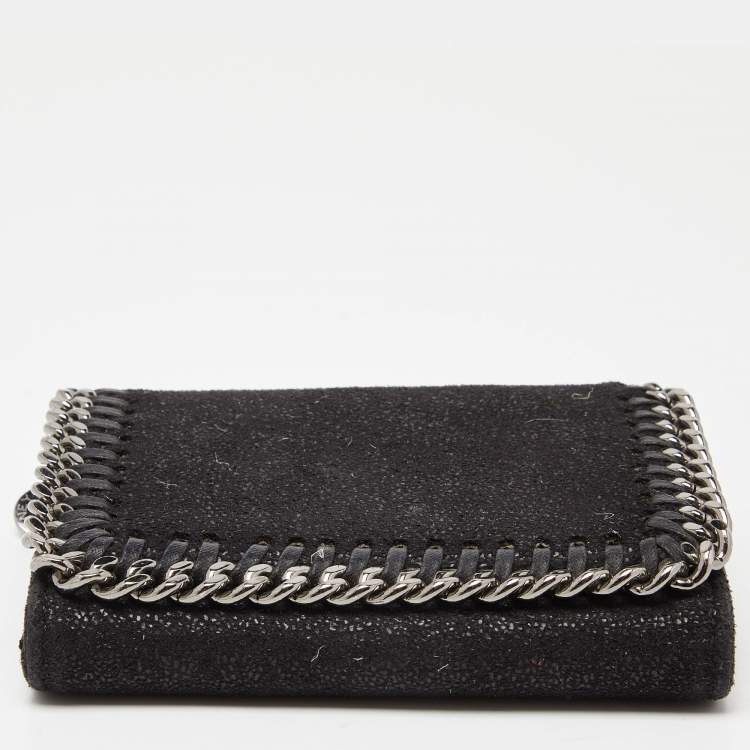 Pre Owned Stella McCartney Black Faux Leather Falabella Trifold Wallet