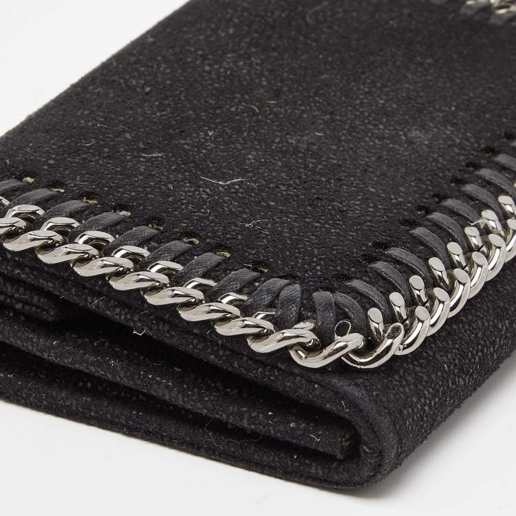 Pre Owned Stella McCartney Black Faux Leather Falabella Trifold Wallet