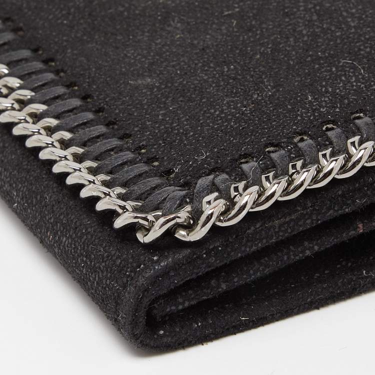 Pre Owned Stella McCartney Black Faux Leather Falabella Trifold Wallet