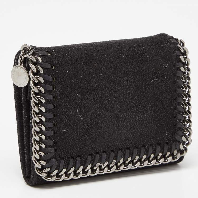 Pre Owned Stella McCartney Black Faux Leather Falabella Trifold Wallet