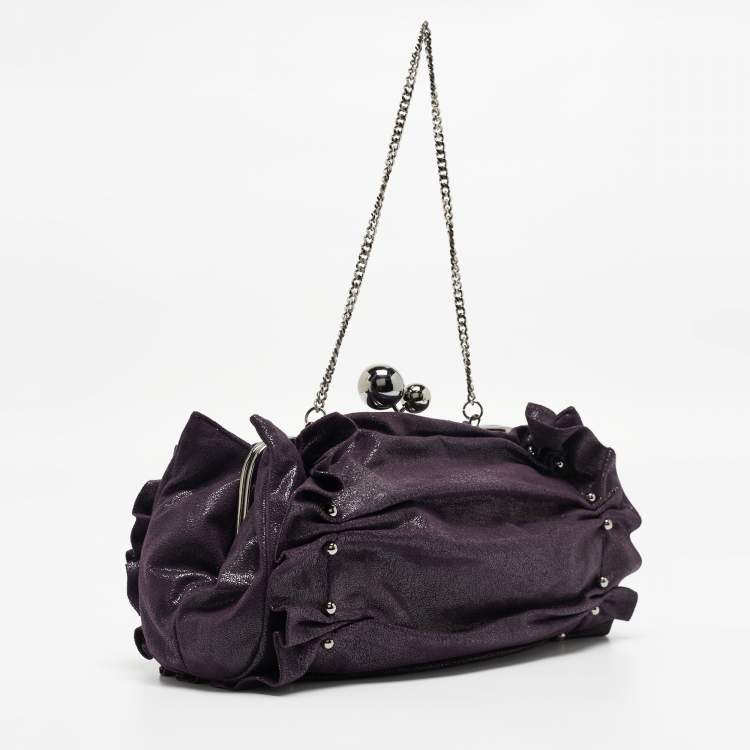 Pre Owned Stella McCartney Purple Ruffle Faux Leather Kisslock Chain Bag