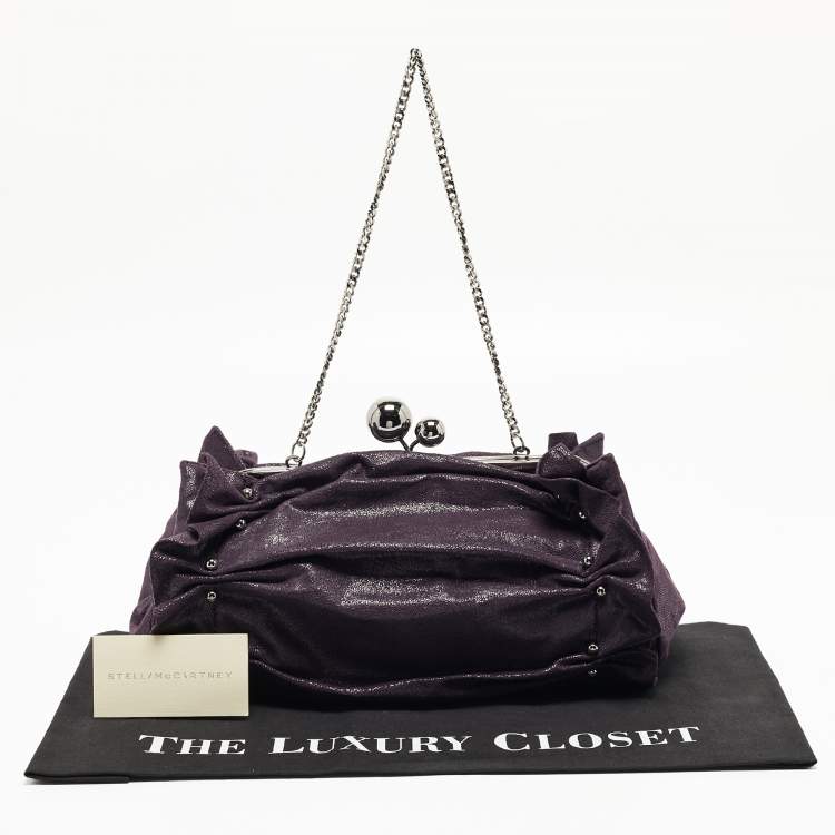 Pre Owned Stella McCartney Purple Ruffle Faux Leather Kisslock Chain Bag