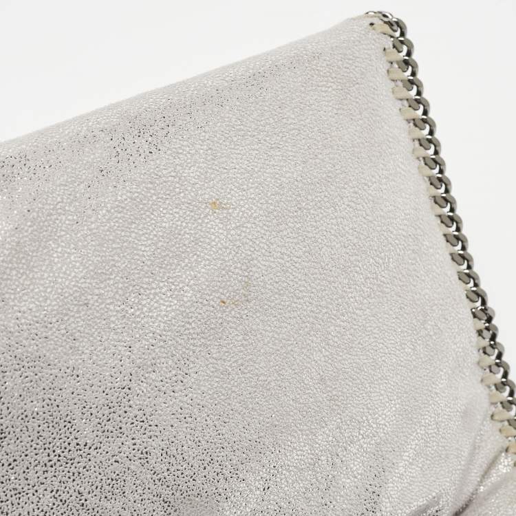 Pre Owned Stella McCartney Silver Faux Leather Falabella Fold-Over Clutch