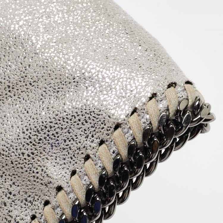 Pre Owned Stella McCartney Silver Faux Leather Falabella Fold-Over Clutch
