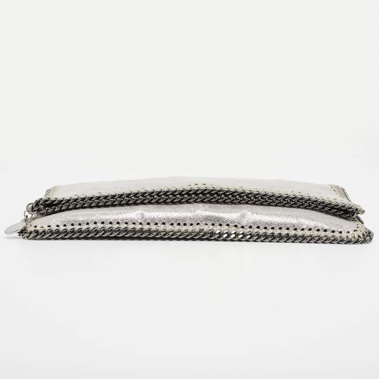 Pre Owned Stella McCartney Silver Faux Leather Falabella Fold-Over Clutch
