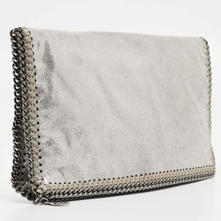 Pre Owned Stella McCartney Silver Faux Leather Falabella Fold-Over Clutch