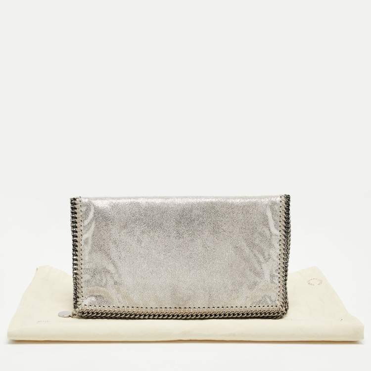 Pre Owned Stella McCartney Silver Faux Leather Falabella Fold-Over Clutch