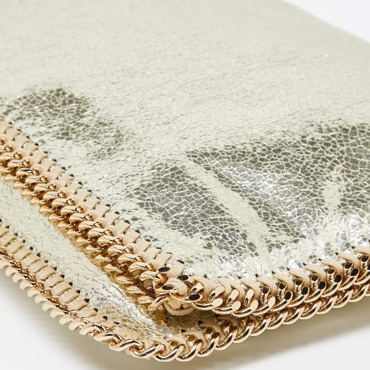 Pre Owned Stella McCartney Gold Crackled Faux Leather Falabella Fold-Over Clutch