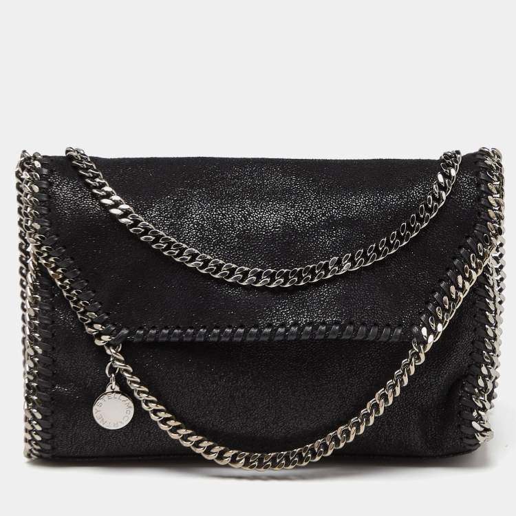 Pre Owned Stella McCartney Black Faux Leather Falabella Flap Shoulder Bag