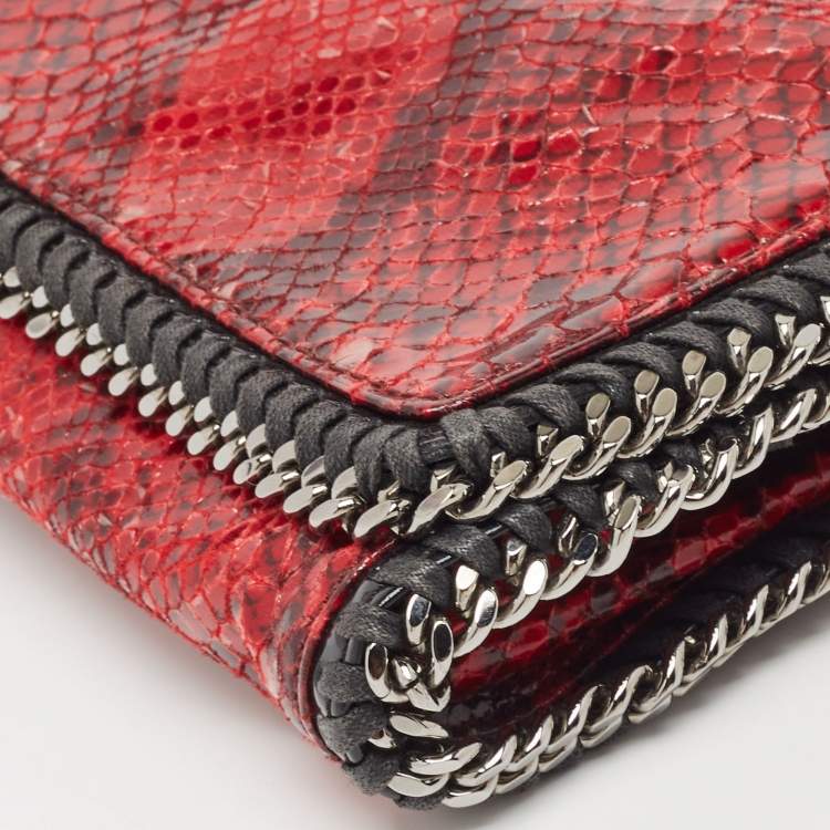 Pre Owned Stella McCartney Red/Black Python Embossed Faux Leather Falabella Flap Crossbody Bag