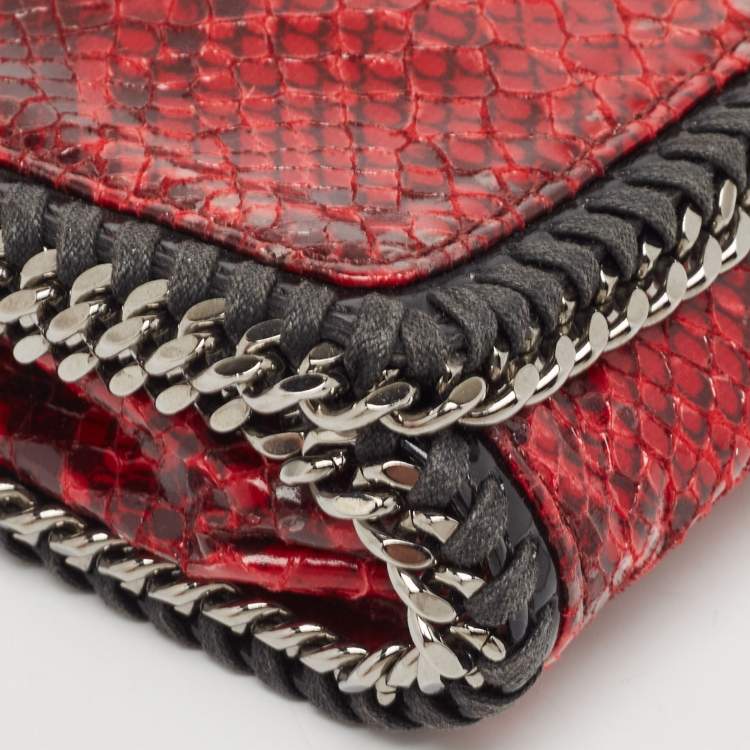 Pre Owned Stella McCartney Red/Black Python Embossed Faux Leather Falabella Flap Crossbody Bag