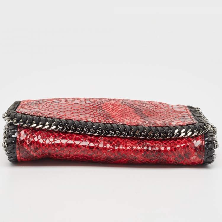 Pre Owned Stella McCartney Red/Black Python Embossed Faux Leather Falabella Flap Crossbody Bag