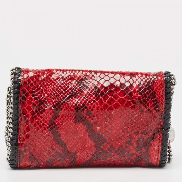 Pre Owned Stella McCartney Red/Black Python Embossed Faux Leather Falabella Flap Crossbody Bag