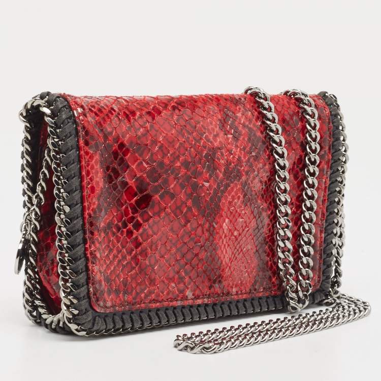 Pre Owned Stella McCartney Red/Black Python Embossed Faux Leather Falabella Flap Crossbody Bag