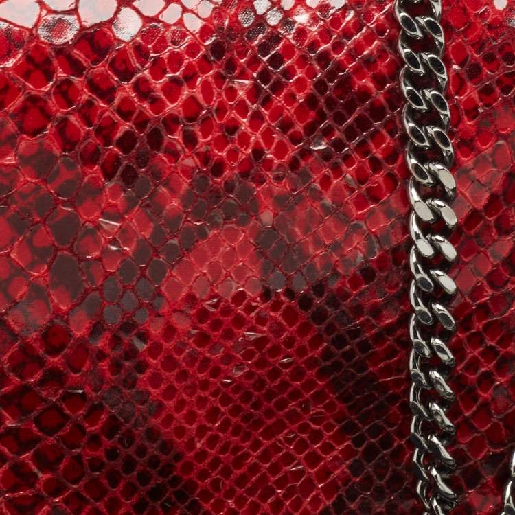 Pre Owned Stella McCartney Red/Black Python Embossed Faux Leather Falabella Flap Crossbody Bag