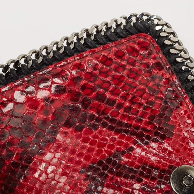 Pre Owned Stella McCartney Red/Black Python Embossed Faux Leather Falabella Flap Crossbody Bag