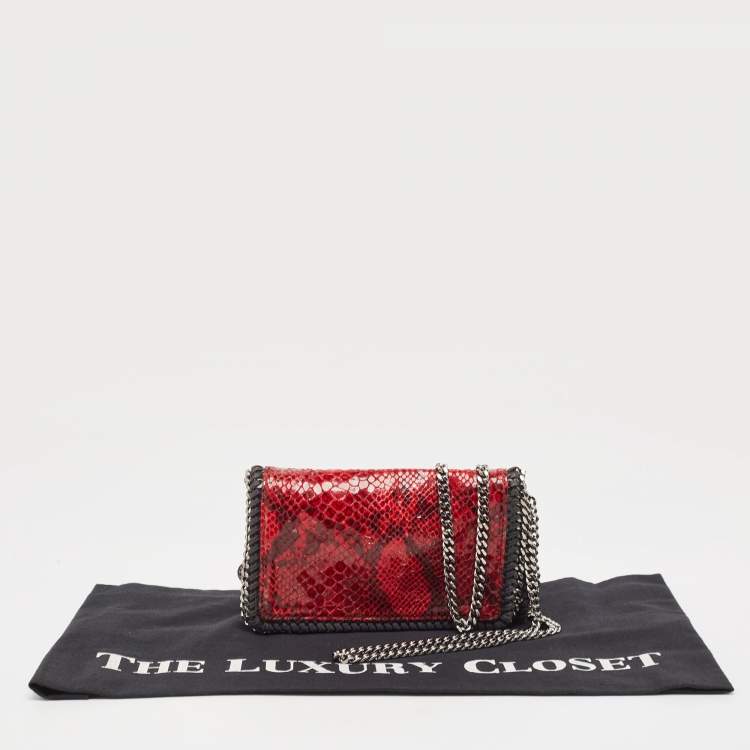 Pre Owned Stella McCartney Red/Black Python Embossed Faux Leather Falabella Flap Crossbody Bag