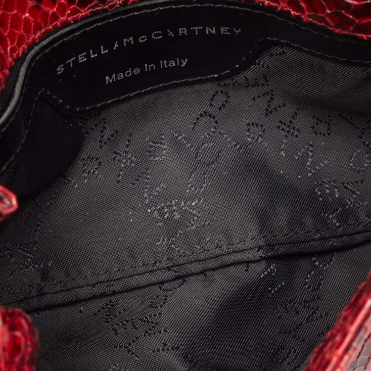 Pre Owned Stella McCartney Red/Black Python Embossed Faux Leather Falabella Flap Crossbody Bag
