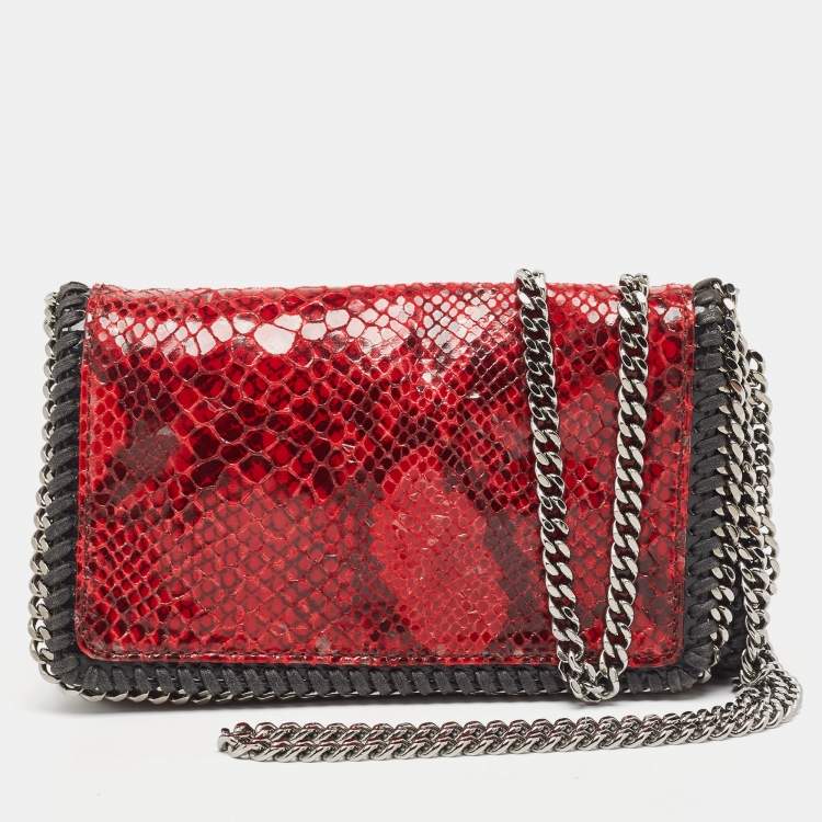 Pre Owned Stella McCartney Red/Black Python Embossed Faux Leather Falabella Flap Crossbody Bag