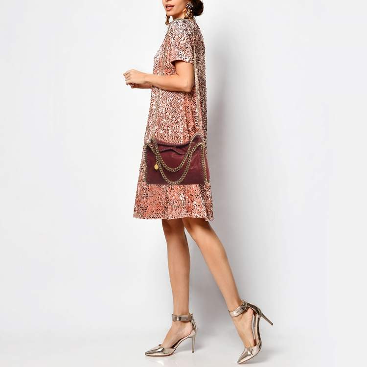 Pre Owned Stella McCartney Burgundy Faux Leather Mini Falabella Tote