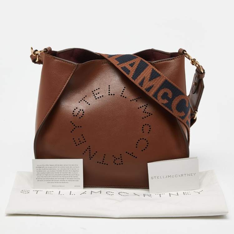 Pre Owned Stella McCartney Brown Faux Leather Stella Logo Crossbody Bag