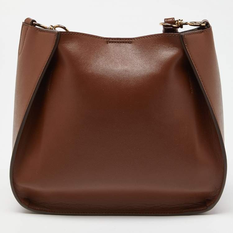 Pre Owned Stella McCartney Brown Faux Leather Stella Logo Crossbody Bag