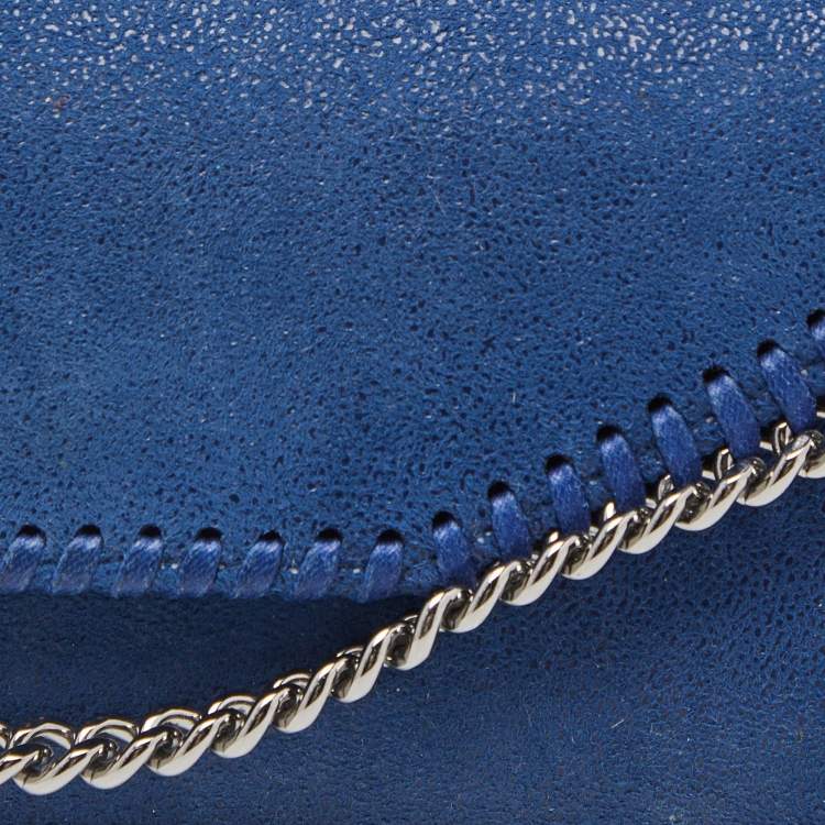 Pre Owned Stella McCartney Blue Shimmer Faux Suede Falabella Flap Wallet