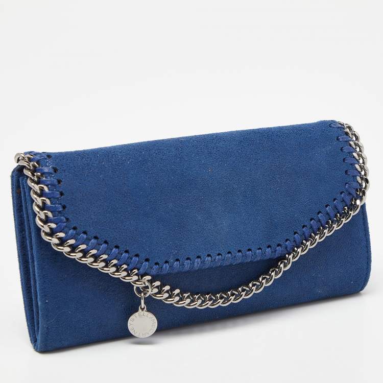 Pre Owned Stella McCartney Blue Shimmer Faux Suede Falabella Flap Wallet