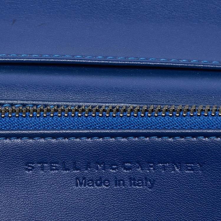 Pre Owned Stella McCartney Blue Shimmer Faux Suede Falabella Flap Wallet