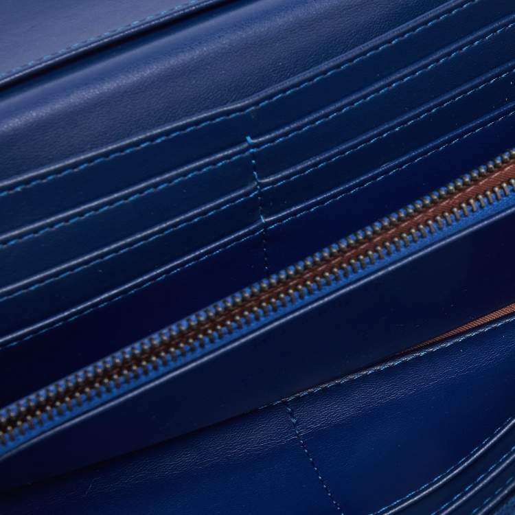 Pre Owned Stella McCartney Blue Shimmer Faux Suede Falabella Flap Wallet