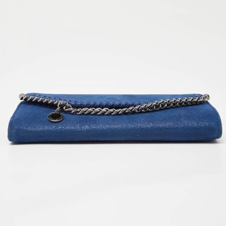 Pre Owned Stella McCartney Blue Shimmer Faux Suede Falabella Flap Wallet
