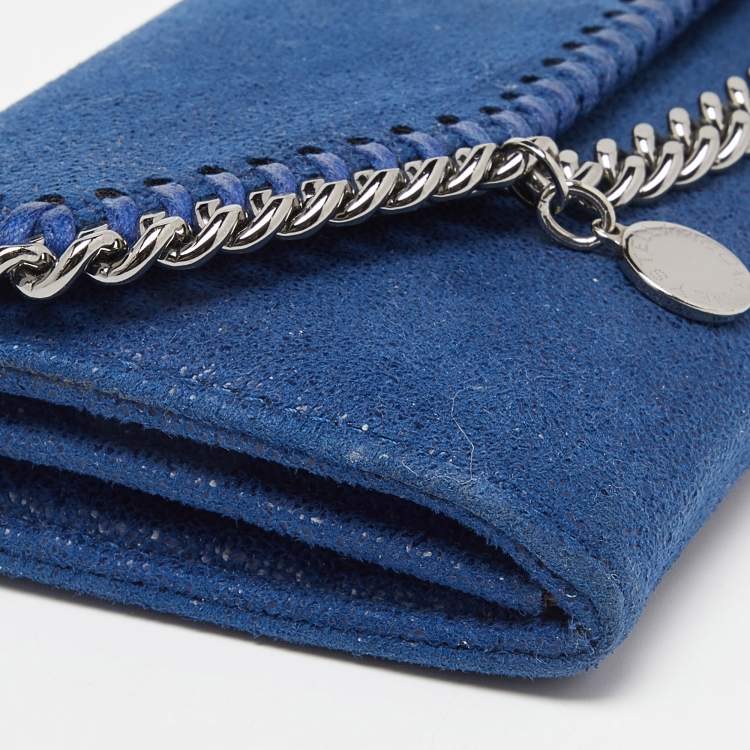 Pre Owned Stella McCartney Blue Shimmer Faux Suede Falabella Flap Wallet