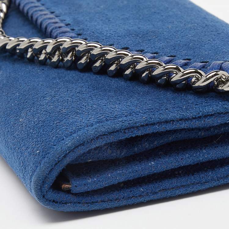 Pre Owned Stella McCartney Blue Shimmer Faux Suede Falabella Flap Wallet