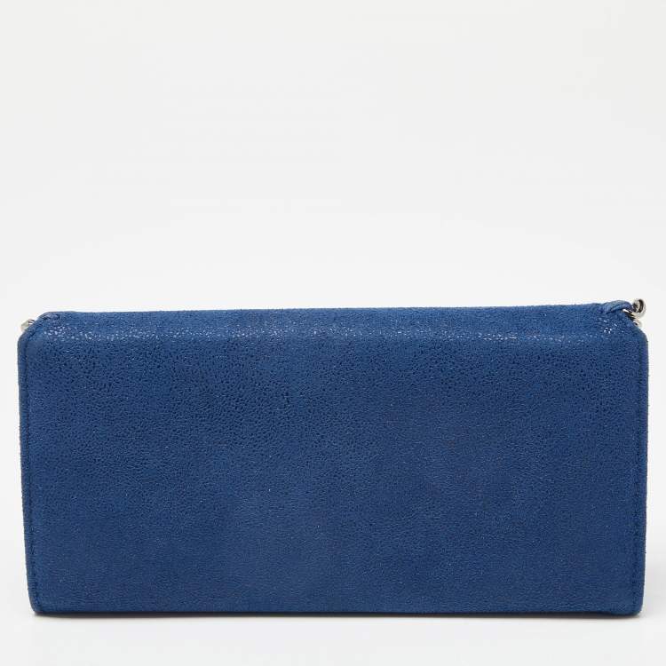 Pre Owned Stella McCartney Blue Shimmer Faux Suede Falabella Flap Wallet