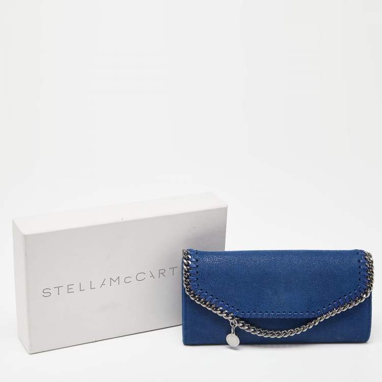 Pre Owned Stella McCartney Blue Shimmer Faux Suede Falabella Flap Wallet