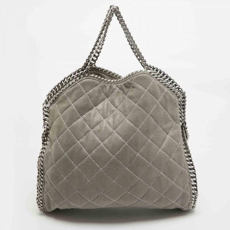 Pre Owned Stella McCartney Grey Quilted Faux Suede Falabella Tote