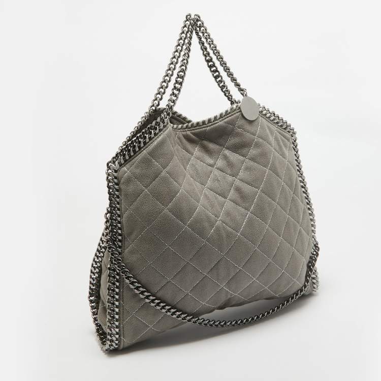 Pre Owned Stella McCartney Grey Quilted Faux Suede Falabella Tote