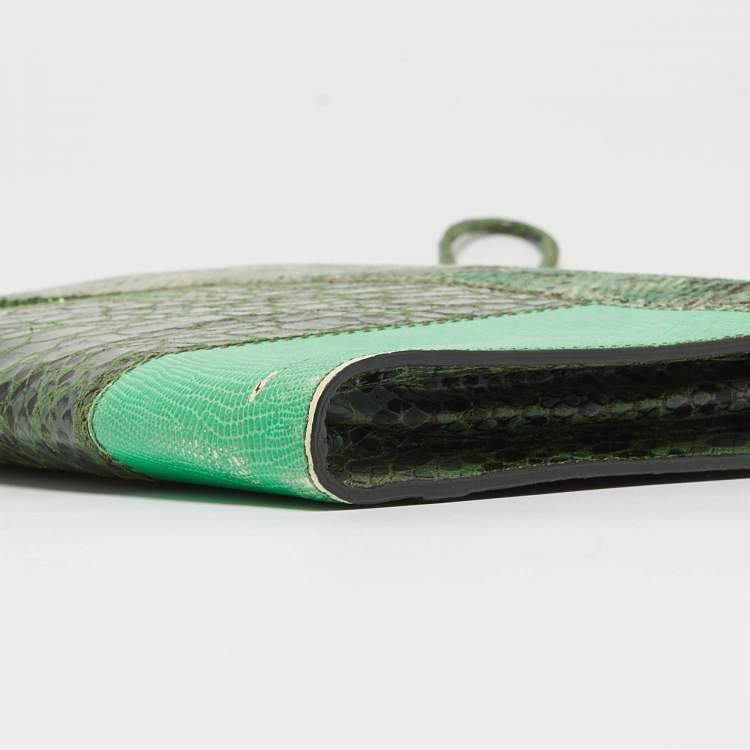 Pre Owned Stella McCartney Green Faux Python Embossed and Glitter Waverly Patchwork Clutch