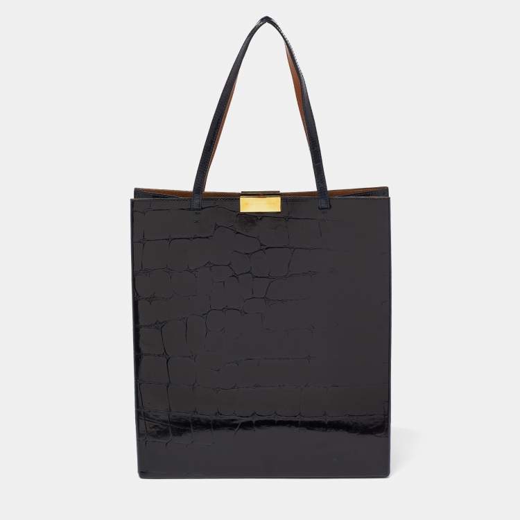 Pre Owned Stella McCartney Dark Blue Croc Embossed Leather Shopper Tote