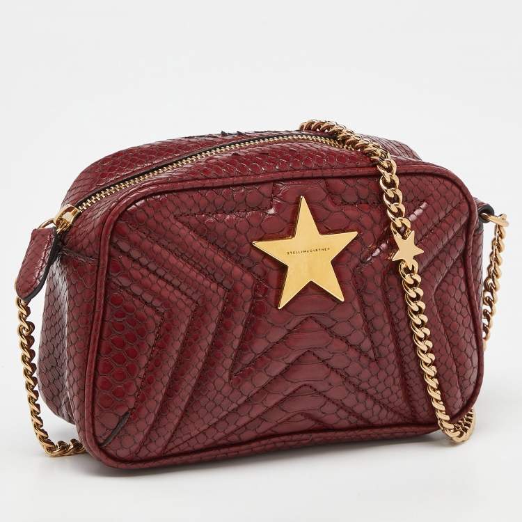 مملوكة مسبقًا Stella McCartney Burgundy Python Embossed Faux Leather Star Crossbody Bag